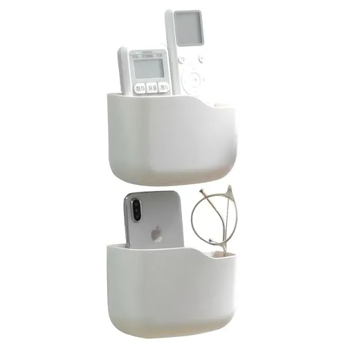 LINFIDITE 2 Stück Selbstklebende Fernbedienungshalterung Wandmontage Fernbedienungshalter Universal-Halterung Organizer Box für Media-Player, Controller, Handys Aufladen,Elfenbeinweiß