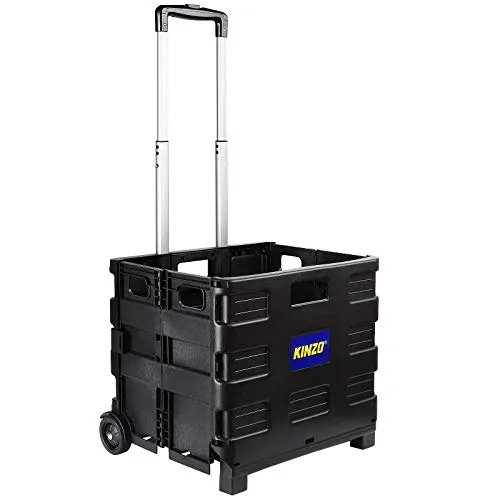 Kinzo Transporttrolley Faltbar 25kg Transportgewicht Klappbare Einkaufskiste Putzwagen fahrbare Transportkiste Platzsparender Transport Ideal für Camping, Einkauf 05703 Schwarz 100 cm