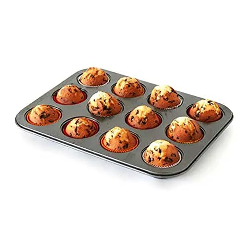 axentia 253802 Muffinbackform in Schwarz, Backblech für 12 Muffins, Muffinform mit Antihaftbeschichtung, Backform passend für jeden Backofen, Formgröße Ø ca: 7,5 cm, Höhe 3 cm