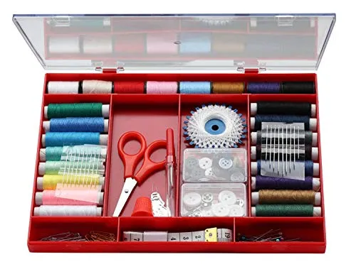 Glorex 5 2001 48 - Nähsortiment, 196 teiliges Nähset, in Kunststoffbox, mit Schere, Maßband, Nähgarn, Knöpfen, Fingerhut, Nadeln, Einfädler, BH-Verschlüsse und Sicherheitsnadeln