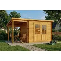 Alpholz Gartenhaus Maria mit Schleppdach 450x275 cm - Gartenhaus mit Schleppdach, 9,89 m² Grundfläche und 28 mm Wandstärke für erhöhte Stabilität. Mit hochwertiger Doppeltür und Imprägnierung für Schutz vor Schimmel und Schädlingsbefall.