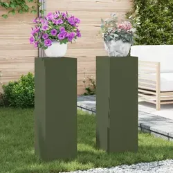 vidaXL Outdoor-Pflanzensäulen 2 Stk. Olivgrün - Stylisches Pflanzständer-Set aus robustem Stahl, ideal für Garten und Balkon. Mit modernem Design und 24x24x75 cm bieten sie Platz für große Pflanzen und werten deinen Außenbereich auf.
