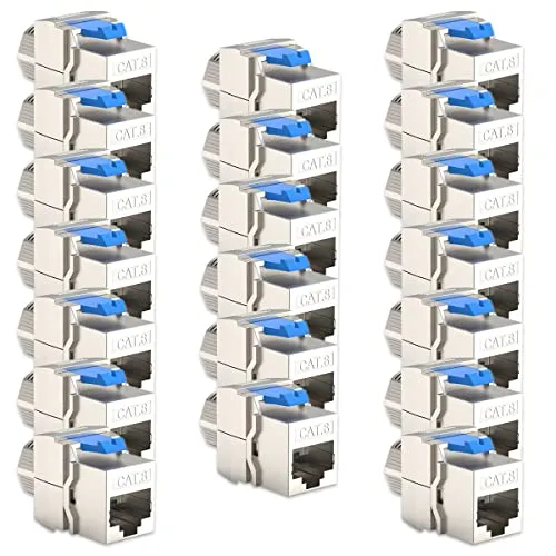 NAUC 20x CAT8 Keystone RJ45 Modul Buchse 2000 MHz 40Gbit vollgeschirmt werkzeuglos Kupplung Netzwerkkabel Einbaubuchse für Verlegekabel Patchpanel Netzwerkdose