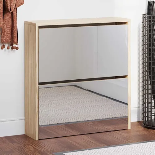 vidaXL Schuhschrank mit Spiegel in Eiche - Moderne Schuhkommode mit Spiegel, zwei Klappfächern für 6-8 Paar Schuhe, platzsparend und stilvoll für Ihren Flur