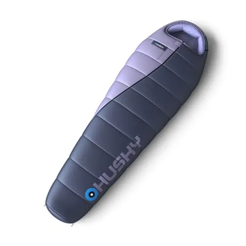 Husky Ember Leicht Schlafsack 3 Jahreszeiten bis -15°C, Warmer Sommer Mumienschlafsack für Erwachsene, Sommerschlafsack für Camping, Trekking und Outdoor (Blau/Rosa, 220x90)