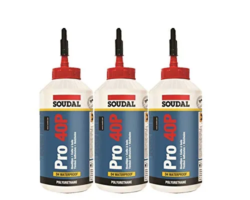 Set 3x Soudal Holzleim Pro 40P PU-Leim wasserfest Polyurethanleim Leim D4 750g