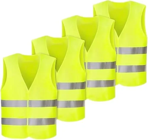 Anlisng Warnweste, 4PCS Gelb Reflektierende Sicherheitswesten, 360 Grad Reflektierenden Streifen Weste, Neon Gelb Reflektierend Warnweste, Auto Reflektorweste, für Fahrern, Arbeitskräften, Erwachsene