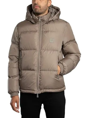 Armani Exchange Daunenjacke Xm000348_af12286 - Braun L - Hochwertige Funktionsjacke aus glänzendem Nylon mit echten Daunen, abnehmbarer Kapuze und stylischen Metalltaschen - perfekt für kalte Tage.
