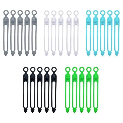 igadgitz home U7276 Elastisch Silikon Kabelbinder, Kabelbinder Wiederverschließbar, Kabelbinder Lösbar,Kabelorganisator, Kabelbinder Set - mehrfarbig - 25 Stück