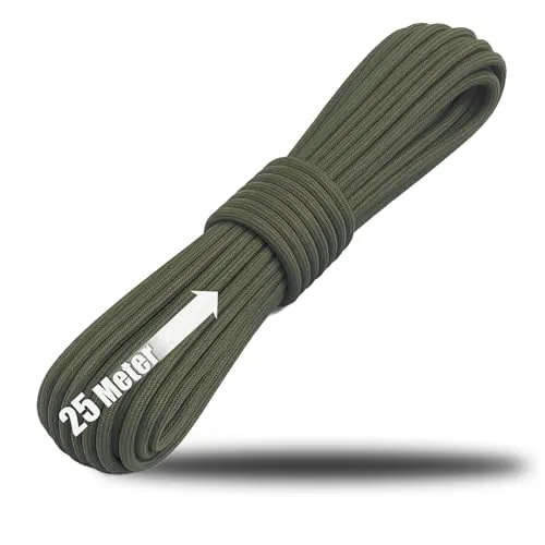 COM-FOUR® Paracord Schnur Ø 4 mm, 25 m - Seil mit 7 Kern Strängen für Boot, Camping, Outdoor - Nylonseil mit 250 Kg Tragkraft - Zeltseil, Abspannseil, Allzweckseil