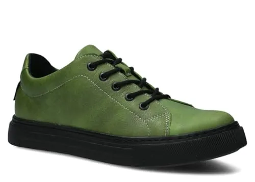 nagaba - Sneaker Damen - Halbschuhe Damen - Echtleder - Flache Schuhe, Sportschuhe, Bequeme Schnürschuhe, für Herbst, Frühling - Lederschuhe mit Leder-Einlegesohle - Pistazie - 37