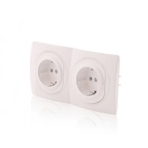 Set 2x Schuko Steckdose & 2fach Rahmen 80x151 mm horizontal Weiß Ø 60mm 16A/230V