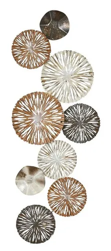 Levandeo® Metallbild, 3D Wandbild 33x87cm Ringe Kreise Metall Braun Gold Deko Teller