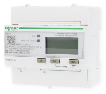Schneider Electric A9MEM3110 IEM3110 Energiezähler 3P+N 63A - Steckdosen & Zubehör, dreiphasiger Energiezähler mit LCD Display und hoher Genauigkeit für effiziente Energieüberwachung und Abrechnung.