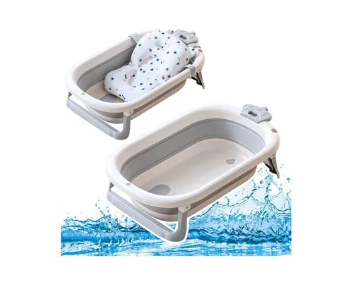 Wisam Faltbare Babybadewanne mit Thermometer und Matratze Sterne Grau - Kompakte, faltbare Babybadewanne für Zuhause und unterwegs. Mit integriertem Thermometer und rutschfesten Füßen bietet sie Sicherheit und Komfort beim Baden. Ideal für moderne Familien, die Wert auf Funktionalität legen.