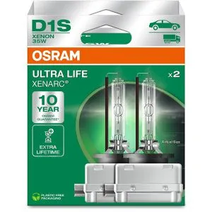 OSRAM Xenarc Ultra Life D1S Auto-Lampe 66140ULT-2HB - ECE-zertifizierte Xenon-Scheinwerferlampe mit extrem langer Lebensdauer von bis zu 10 Jahren und 3.200 Lumen neutralweißem Licht – ideal für sicheres Fahren.