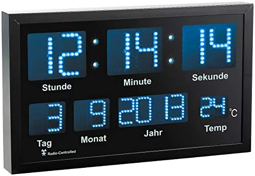Lunartec Digitaluhr mit Datum: LED-Funk-Tisch- und Wanduhr mit Datum und Temperatur, 412 Blaue LEDs (Digitaluhr mit Temperaturanzeige, Uhr mit Temperaturanzeige, Beleuchtung)