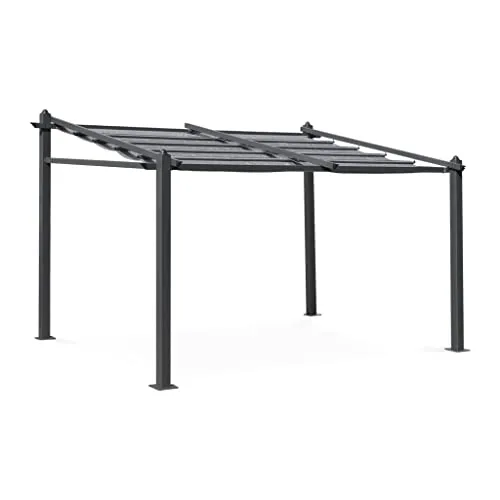 Alice's Garden Aluminium-Wandpergola Murum 3x4m - Pavillons mit versenkbarem Dach und Schiebeplane, ideal für entspannte Stunden auf Ihrer Terrasse. Robuste Aluminiumstruktur für lange Lebensdauer.