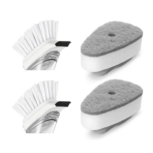 Ersatzbürste für Spülbürste mit Spülmittelspender, 4er Set, Ersatzkopf, Schwammaufsatz, Bürstenaufsatz