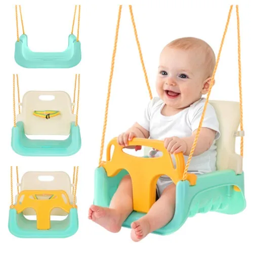 Kinderschaukel bis 30 kg, 3-in-1, grün-beige