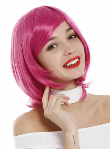Perücke Damen Cosplay kurz Bob glatt konkave Spitzen Scheitel dunkles Rosa wig