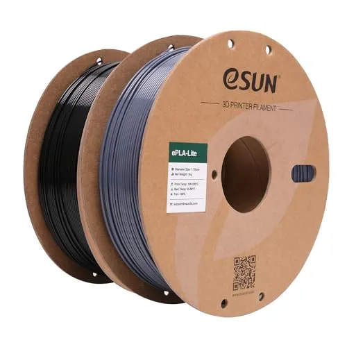 eSUN PLA Filament 1.75mm, Modifiziertes 3D Drucker Filament PLA, Maßgenauigkeit +/- 0.03mm, 1KG pro Spule, 2 Spulen 3D Druck Filament für 3D Drucker, Grau+Schwarz