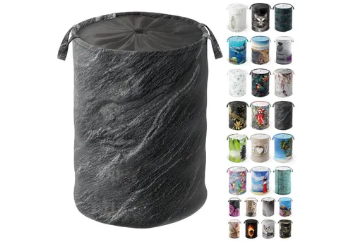 Sanilo Wäschekorb Granit, faltbar mit Sichtschutz - 60 Liter Wäschekorb, ideal für kleine Räume mit zwei Tragegriffen und Sichtschutzabdeckung. Perfekt für Kleidung oder Spielzeug im Badezimmer, Schlafzimmer oder Kinderzimmer.