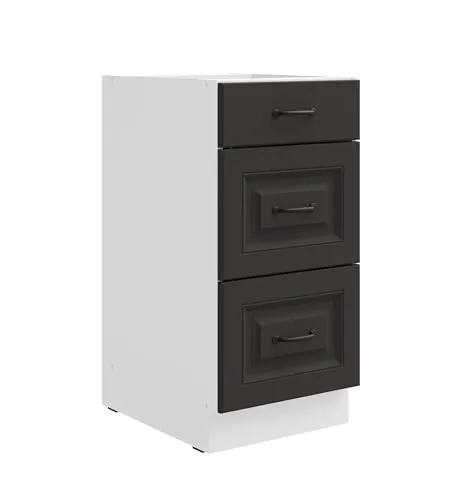 Küchen Unterschrank 40 cm Stilo Grau + Weiss - Küchenunterschrank mit gedämpften Vollauszügen für leises Schließen, ideal für moderne Einbauküchen im Landhausstil.