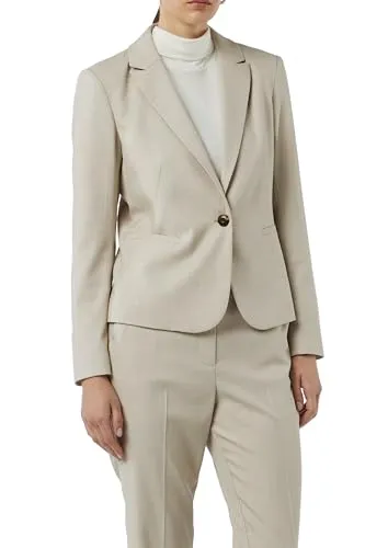 Comma Longblazer mit V-Ausschnitt in Sand - Eleganter Longblazer für Damen, atmungsaktiv und pflegeleicht, ideal für lässige Anlässe. Der tiefe V-Ausschnitt verleiht Ihnen einen stylishen Look.