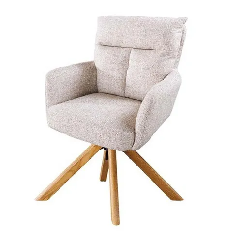 LebensWohnArt Drehstuhl CHARLES in champagner greige mit Eichenholzbeinen - Der drehbare Stuhl CHARLES vereint modernen Komfort mit einem zeitlosen Look. Ideal für Esszimmer und Homeoffice – mit Bonellfederkern für hohen Sitzkomfort und stabilen Eichenholzbeinen. 360° Drehfunktion für praktische Nutzung.