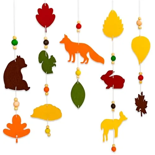 Papierdrachen Filz-Holzperlen-Mobile - Bastelset - Herbstliche Waldtiermotive - Deko-Element - DIY für Kinder und Erwachsene