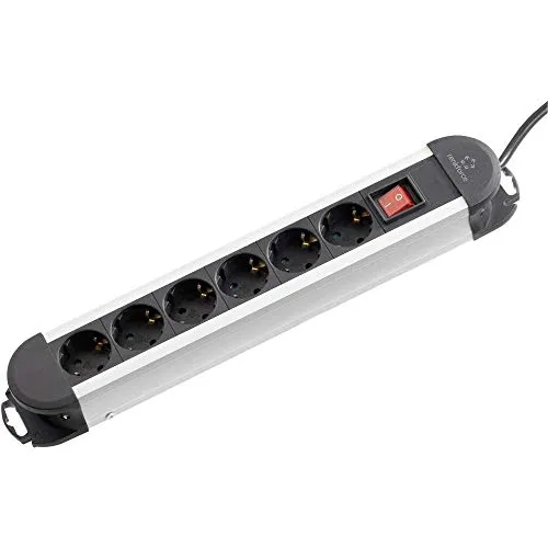 Renkforce 614A-CMB Steckdosenleiste - 6-fach mit Schalter, 1.40 m Kabellänge, elegantes Design in Schwarz und Silber