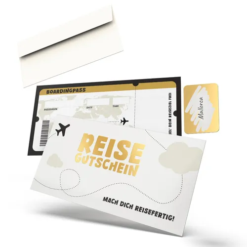 Reisegutschein Rubbelkarte – Flugticket im Boarding-Pass-Design – Zum Ausfüllen