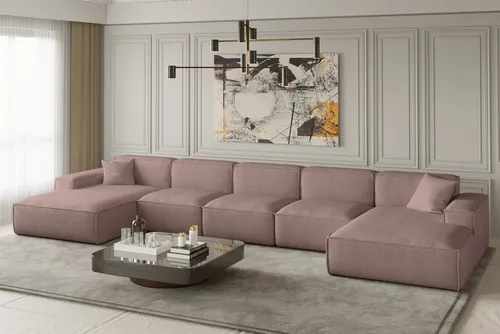 Wohnlandschaft U-Form CELES XL in Stoff Scala Rose in pink von Fun Möbel