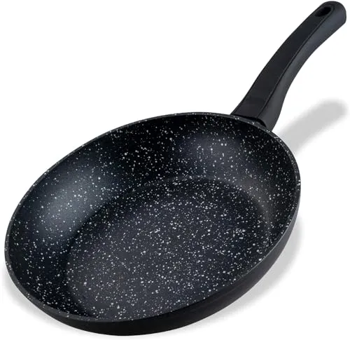 Fackelmann Bratpfanne Marble 24 cm, Antihaft-Pfanne aus 90% recyceltem Aluminium mit ergonomischem Kunststoff-Griff, kleine Induktionspfanne zum Kochen & Anbraten, Anthrazit/Weiß