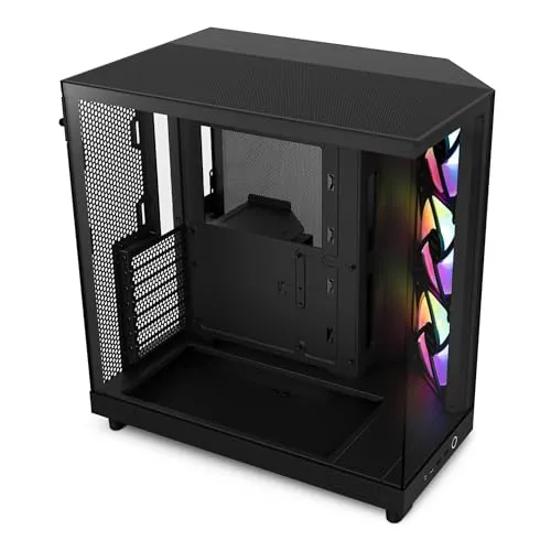 NZXT H6 Flow RGB - Kompaktes Mid-Tower Gehäuse mit RGB-Lüftern - Externe PC-Komponenten mit zwei Kammern für optimale Kühlung, drei vorinstallierten 120-mm-RGB-Lüftern und nahtlosem Glas für einen beeindruckenden Blick auf die Hardware.