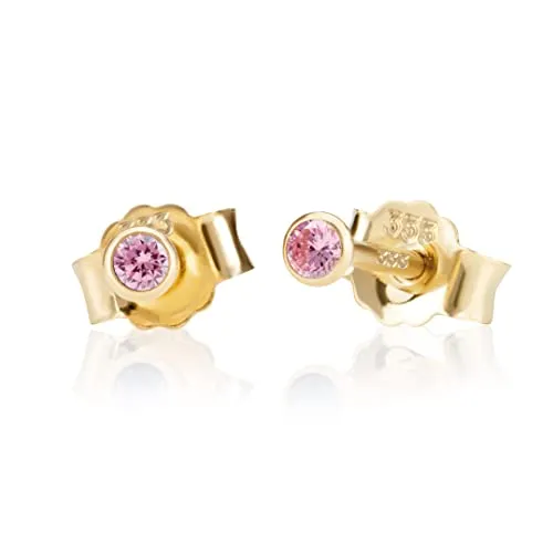 NKlaus Paar 2,5mm 333 Gelb Gold 8 Karat Ohrstecker Kristall Zirkonia Pink Butterfly Verschluss Damen Mädchen 3344
