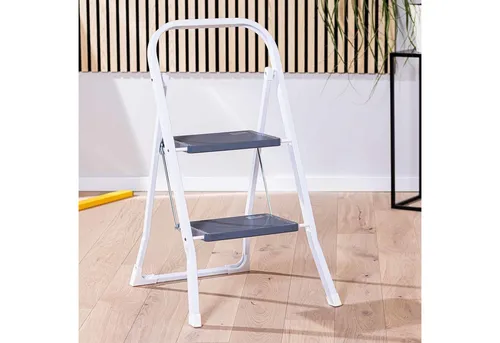 Haushalt International Klapptritt 2-stufig - Haushaltsleiter mit 2 Stufen, Arbeitshöhe von ca. 47 cm und hoher Tragkraft von 150 kg, ideal für sicheres Arbeiten in Haushalt und Werkstatt.