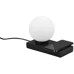 Reality Leuchten Tischleuchte Chloe R59080132 - Elegante Metall Schwarz matt mit induktivem Ladefeld - Tischlampe aus Metall in Schwarz matt und weißem Glas, ideal für modernes Wohndesign. Mit induktivem Ladefeld für kabelloses Laden von Smartphones.