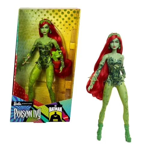 Barbie Signature Poison Ivy Sammlerpuppe mit beweglichem Körper, ikonischem Outfit und Zubehör, DC Batman 85th Anniversary Collectible, HRM51, [Mehrfarbig]