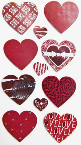 Sticker Mix Herzen rot/weiss,