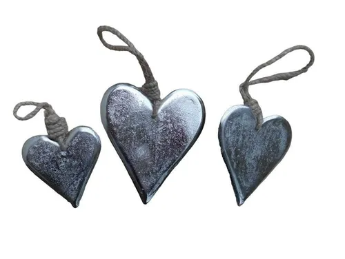 Deko-Impression Dekohänger Deko-Hänger 3 Herzen 3er Set Herzanhänger Aluminium silber vernickelt (3 St)