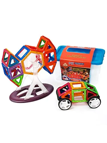 MAGNIKON MK-48 Magnetische Bausteine Das Weltall - 48-Teilig mit Rädern - Magnetische Bausteine für Kinder ab 3 Jahren, fördern kreatives Denken und motorische Fähigkeiten. Hochwertige, sichere Materialien für endlosen Spielspaß.