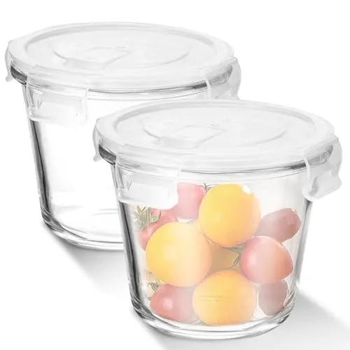 720ml Glasbehälter mit Deckel, 2er Meal Prep Gläser, Frischhaltedosen Glas, Glasschüssel mit Deckel, Salatschüssel Suppenbehälter Glas Frischhaltedosen für Kühlschrank Backofen Mikrowelle, BPA-Freie