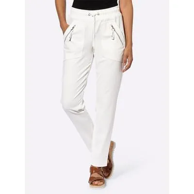 Schlupfhose CASUAL LOOKS, Damen, Gr. 44, Normalgrößen, beige (ecru), 76% Polyester, 20% Viskose, 4% Elasthan, unifarben, lang, Hosen Schlupfhose