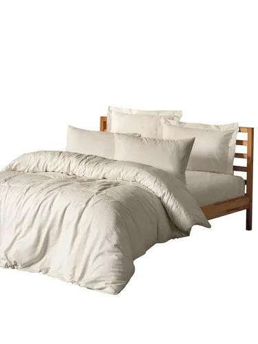 Ranforce Doppelbett Bettbezug Set 100% Baumwolle - Hochwertiges Bettwäsche-Set aus 100% Baumwolle, maschinenwaschbar bei 30 °C. Ideal für ein gemütliches Schlafzimmer mit eleganter Cremefarbe und großzügigen 200 x 220 cm.