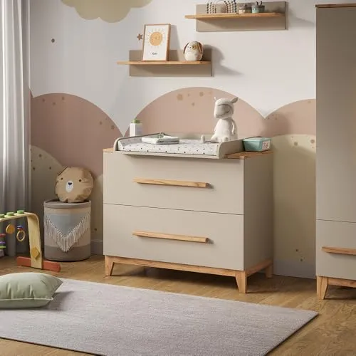 Vitalispa Wickelkommode Malia, 108 x 98 cm - Elegante Wickelkommode mit 2 Schubladen für optimalen Stauraum. Der vielseitige Wickeltisch verwandelt sich leicht in eine stilvolle Kommode und sorgt für Ordnung im Kinderzimmer.