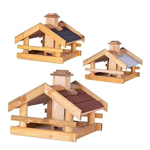 BooGardi Vogelhaus Holz · 3 Varianten · rotes Dach · Vogelfutterhaus · Vogelhäuschen zum Aufhängen und Aufstellen · überdachte Futterstelle · Futterhäuschen