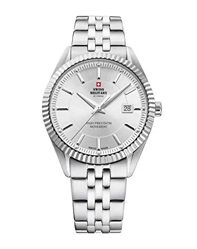 Swiss Military by Chrono Herren Uhr SM34065.02 - Elegante Armbanduhr für Herren mit silbernem Edelstahlarmband, präzisem Schweizer ETA Quarzwerk und bis 50 Meter wasserdicht. Ideal für stilbewusste Männer!