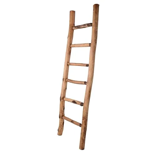 UNUS Dekoleiter Holz 150cm - Vielseitiger Handtuchhalter und Deko-Element - Handtuchständer aus hochwertigem Eschenholz, ideal für stilvolle Dekoration im Bad, Wohnzimmer oder Garten. In natürlichem Holz oder Old-Look erhältlich für individuellen Charme.